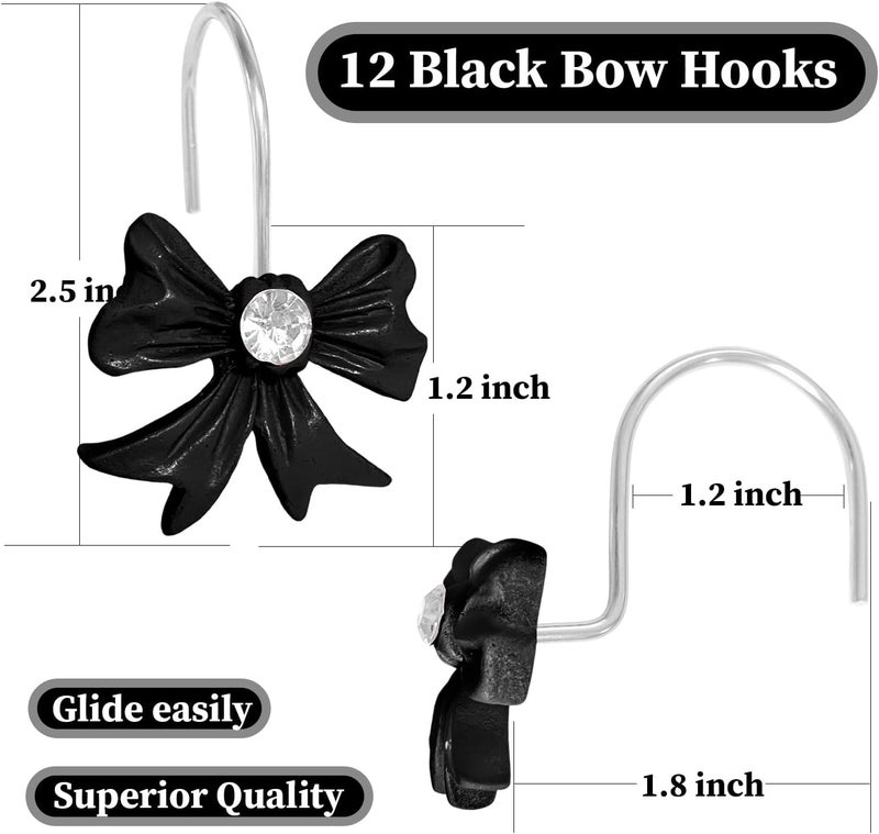AamAccess Cute Bow Knot Shower Curtain Hooks Rings, Modern Home Decorativ Rust Resistant Hangers, 12PCS Shower Hooks for Bathroom Shower Rod, Bedroom, Living Room (Black Bow) - Image 5